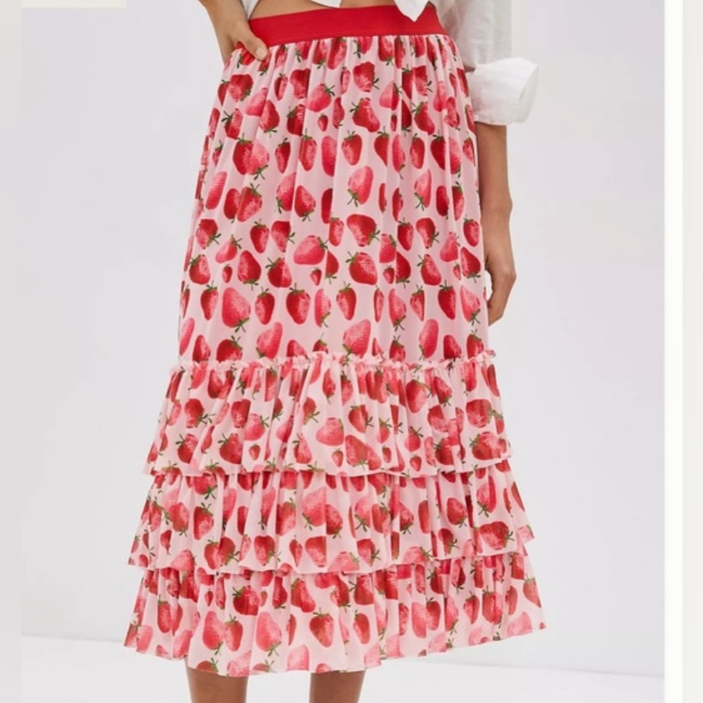 Eva Franco for Anthropologie Strawberry Tiered Skirt